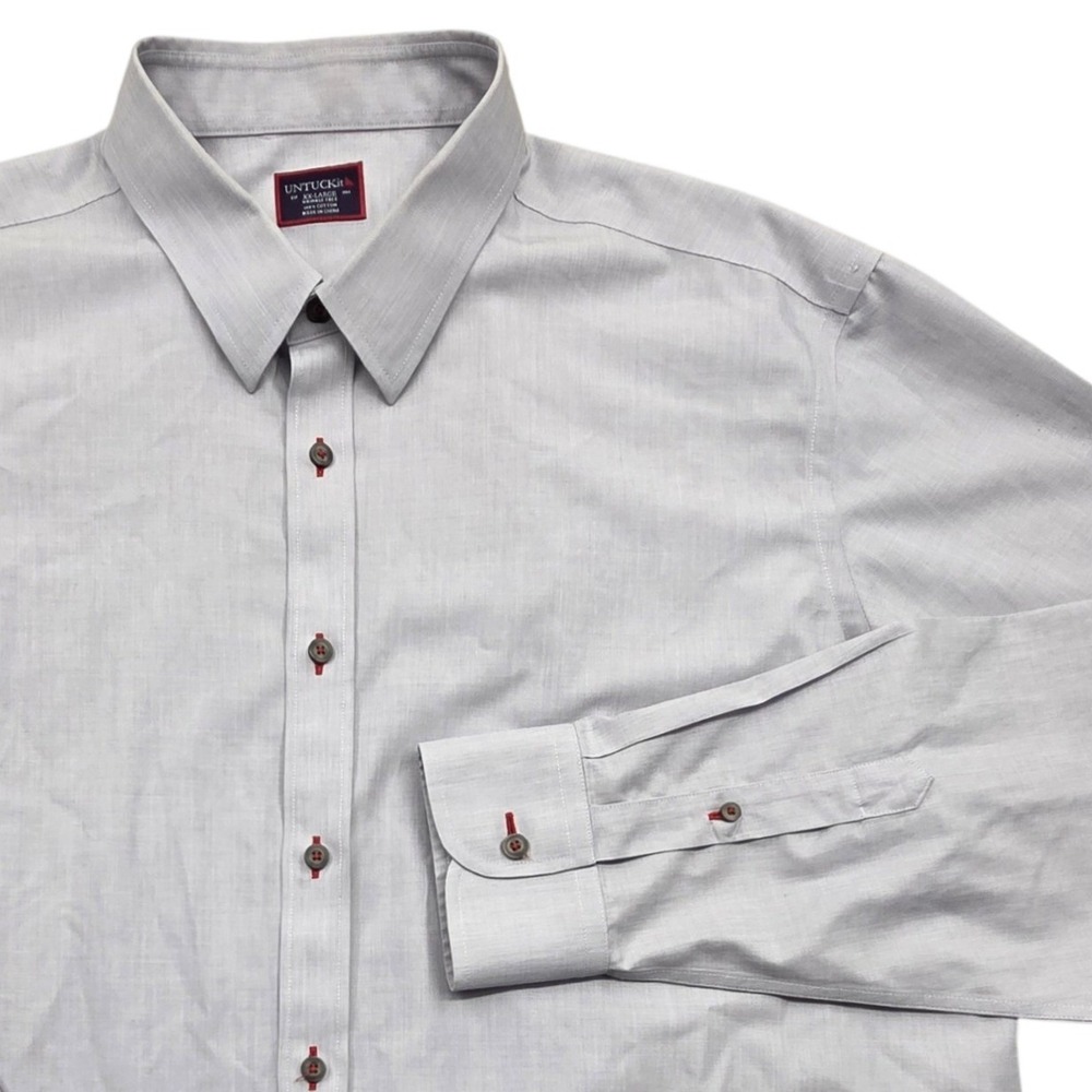 UNTUCKit Mens XXL Grey Wrinkle Free 100% Cotton Long Sleeve Button Down Shirt